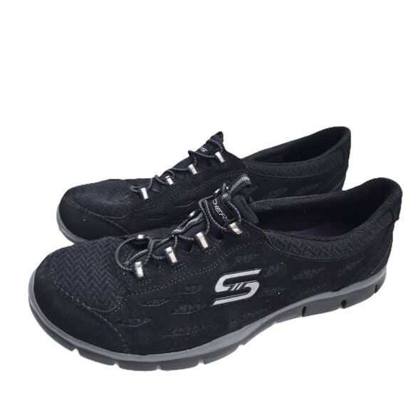 Skechers Flex Slip on Lightweight Memory Foam Comfort Black Sneaker Shoes - Picture 1 of 8